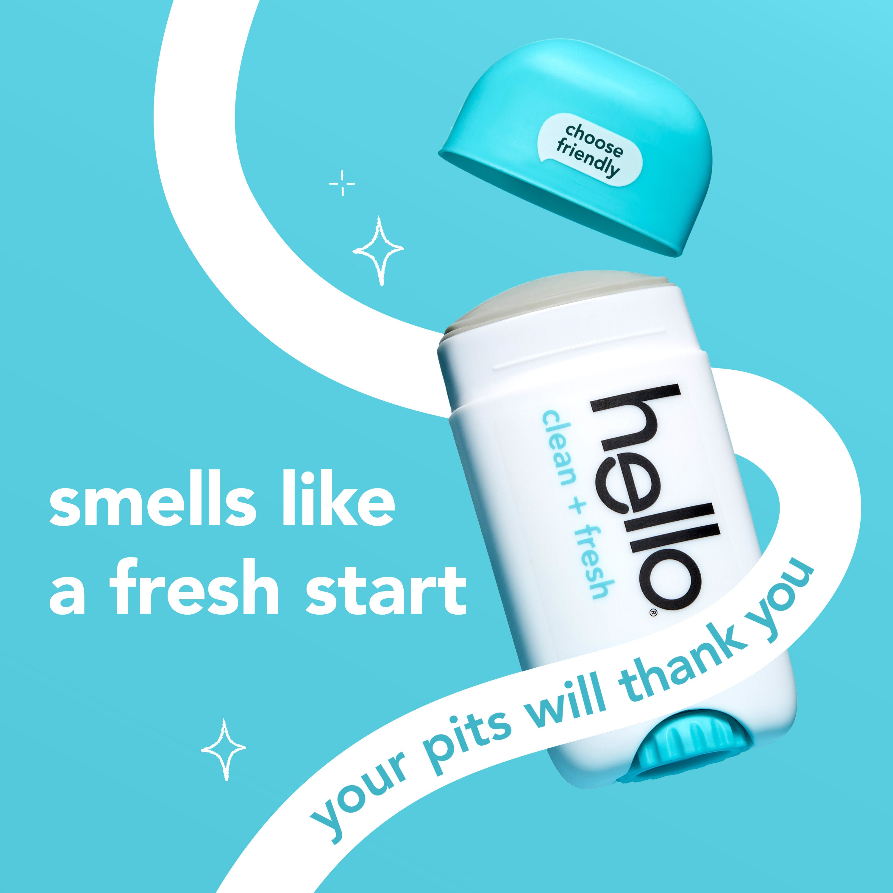 hello clean + fresh aluminum free deodorant with charcoal. In text: smells like a fresh start. your pits will thank you.